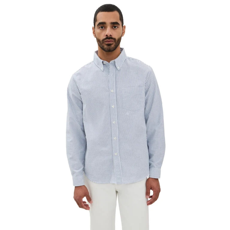 Knickerbocker Beefy Cotton Oxford Shirt Navy Stripe XL