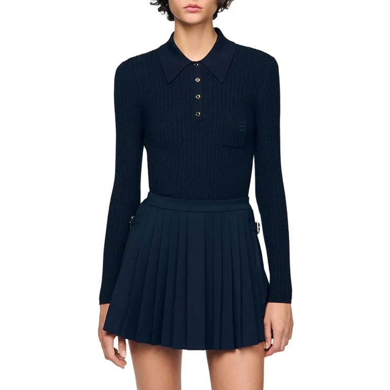 Sandro Cable Knit Polo Sweater