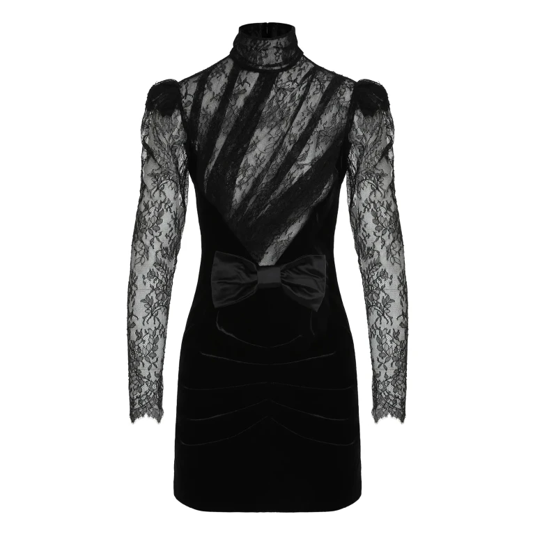 Alessandra Rich Velvet And Lace Mini Dress