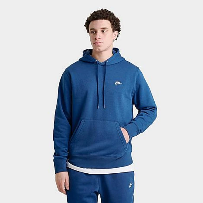 Nike Men's Club Fleece Premium Embroidered Pullover Hoodie in Court Blue/Court Blue Size: XS