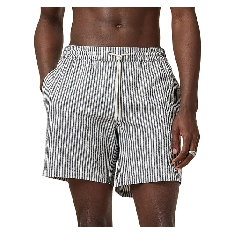 Allsaints Warden Seersucker Striped Regular Fit Swim Trunks