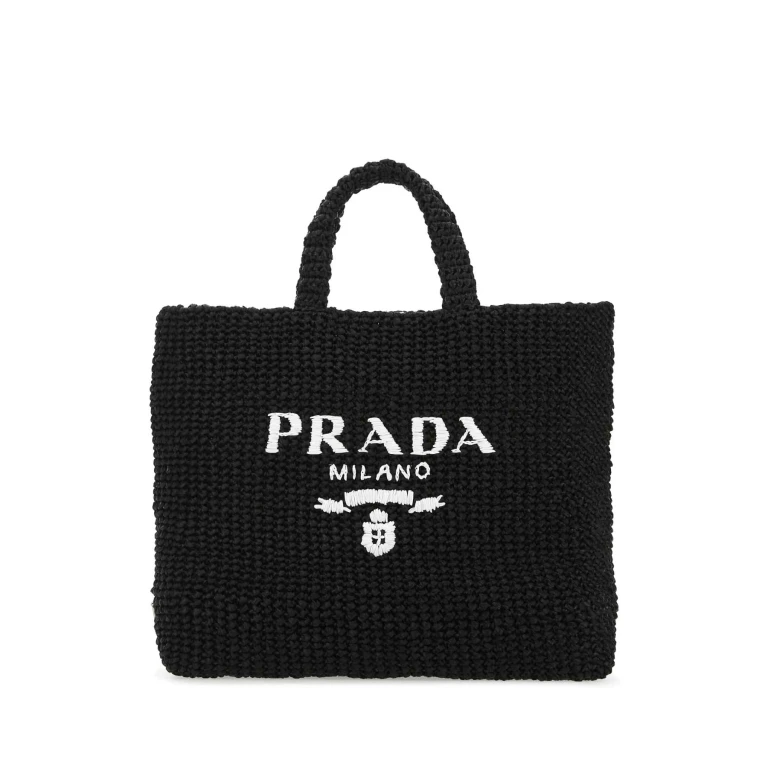Prada Black Raffia Shopping Bag