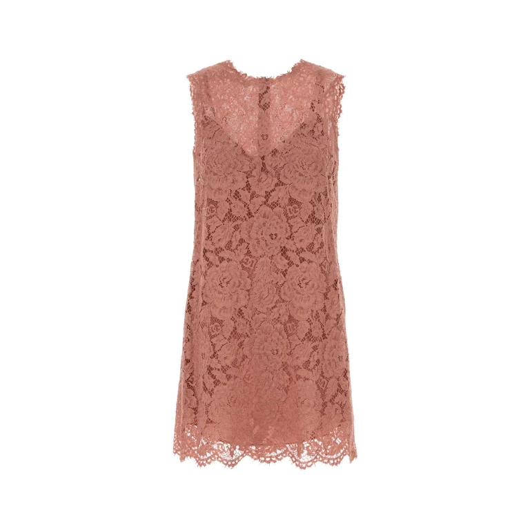 Dolce & Gabbana Pink Lace Dress Rosapolvere Abiti - Women