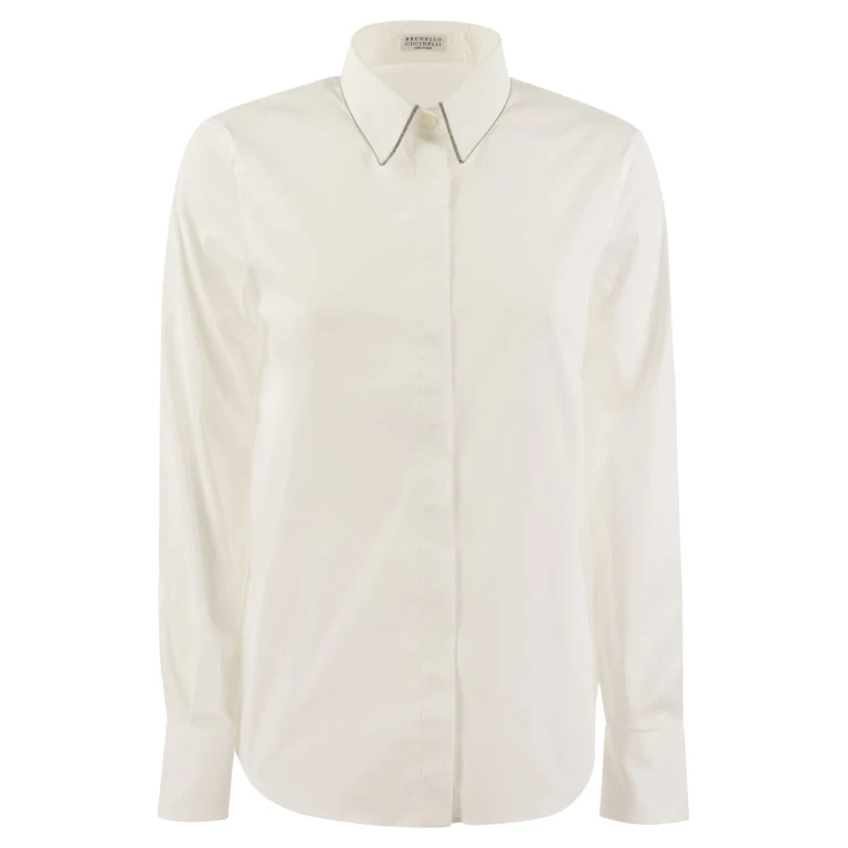 Brunello Cucinelli Stretch Cotton Poplin Shirt With Shiny Trim