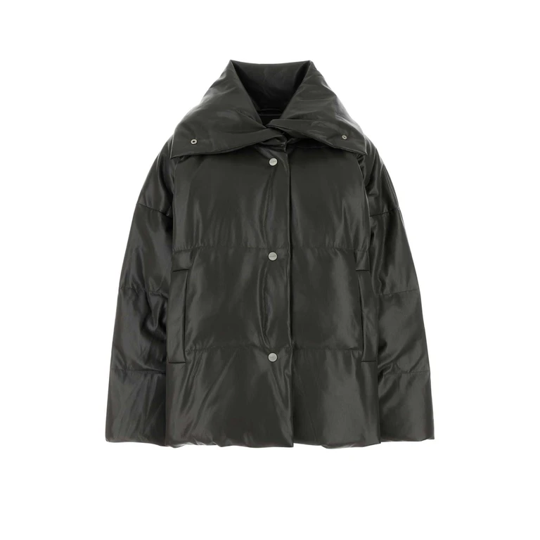 Nanushka Charcoal Synthetic Leather Down Jacket Midnightgreen Piumini - Women