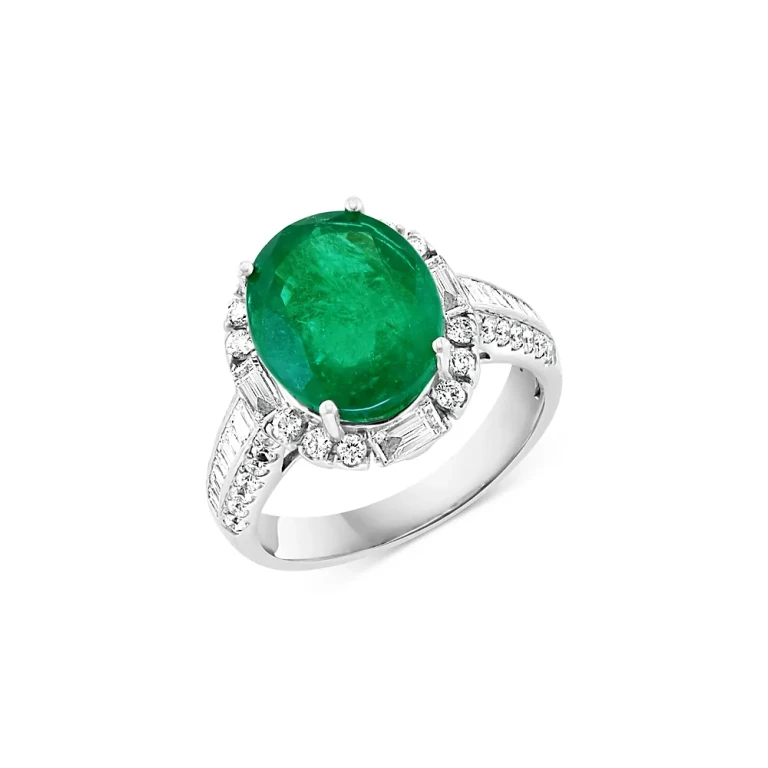 Emerald & Diamond Statement Ring in 14K White Gold