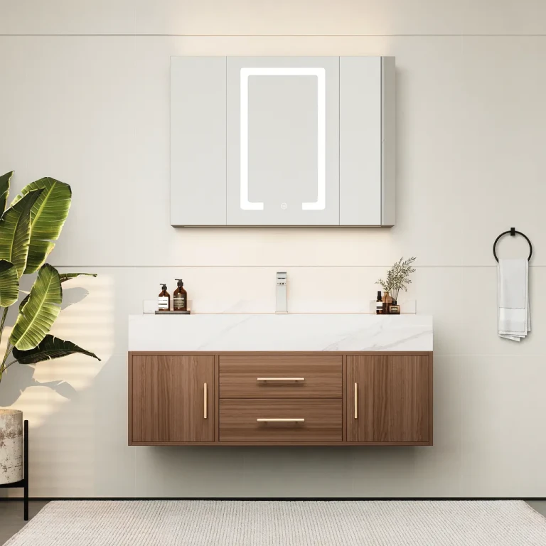 39.4" White Floating Bathroom Vanity Set with LED Medicine Cabinet