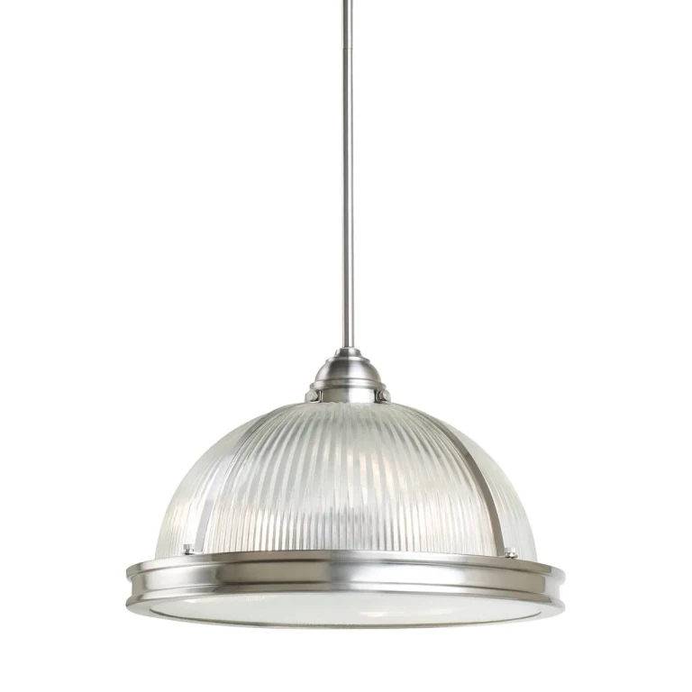 Brushed Nickel Three Light Pendant from the Pratt Street Prismatic Collection