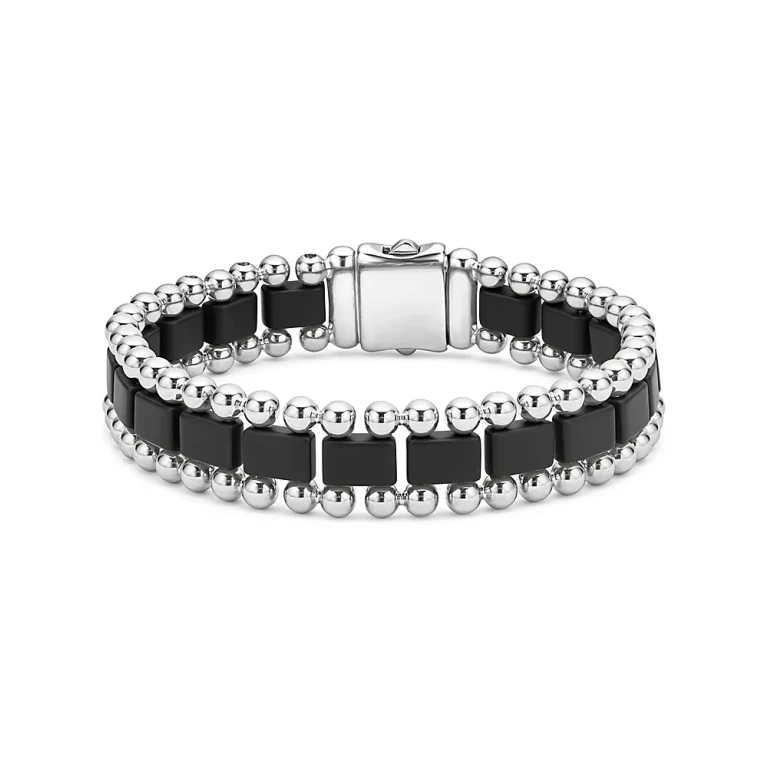 Lagos Men's Stainless Steel Anthem Black Ceramic Bead Bracelet - Exclusive
