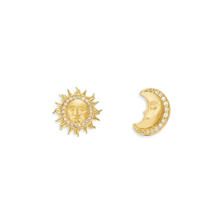 Temple St. Clair 18K Yellow Gold Celestial Diamond Sun & Moon Mismatch Stud Earrings