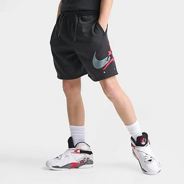Jordan Big Kids Air Swoosh Fleece Shorts in Black Size: Small