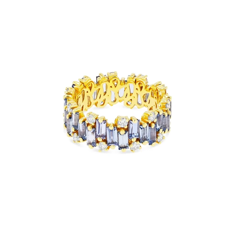 Suzanne Kalan 18K Yellow Gold Fireworks Blue Sapphire & Diamond Asymmetrical Band