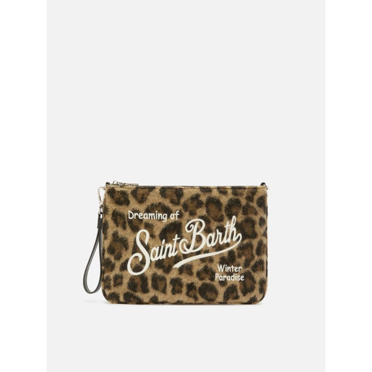 Mc2 Saint Barth Parisienne Crossbody Bag Leopard Wool Blend Brown Pochette - Unisex