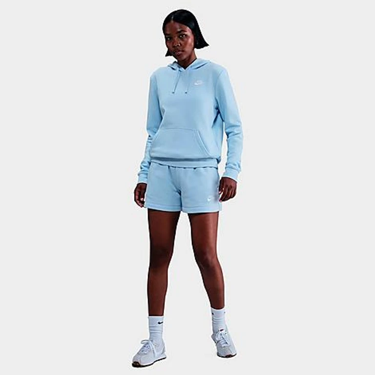 Nike Women's Sportswear Club Fleece Pullover Hoodie in Celestine Blue/White Size: XS
