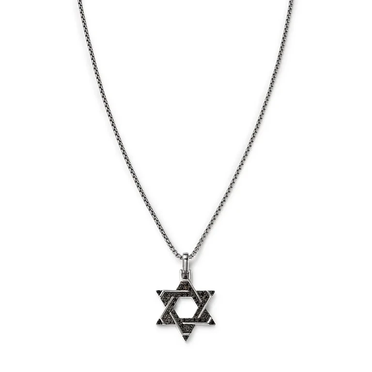 Men's Black Diamond Star of David Pendant Necklace in 14K White Gold, 0.50 tcw