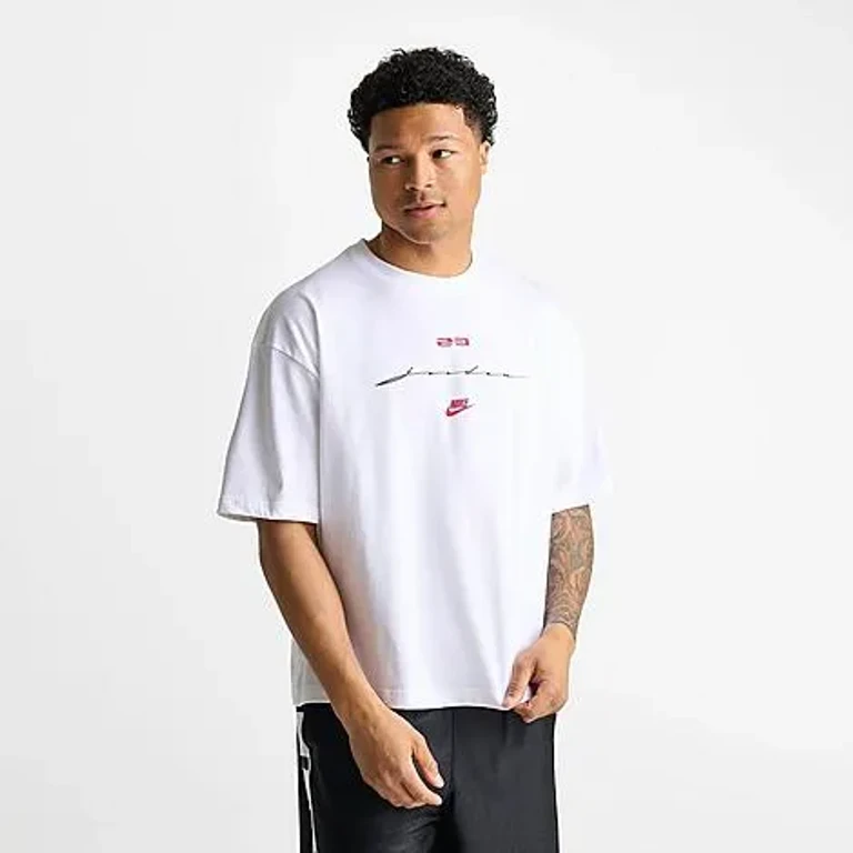 Jordan Men's Flight Script T-Shirt in White/Gym Red Size: Small