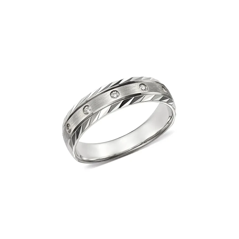 Men's Diamond Double-Bevel Edge Band in 14K White Gold, 0.10 tcw