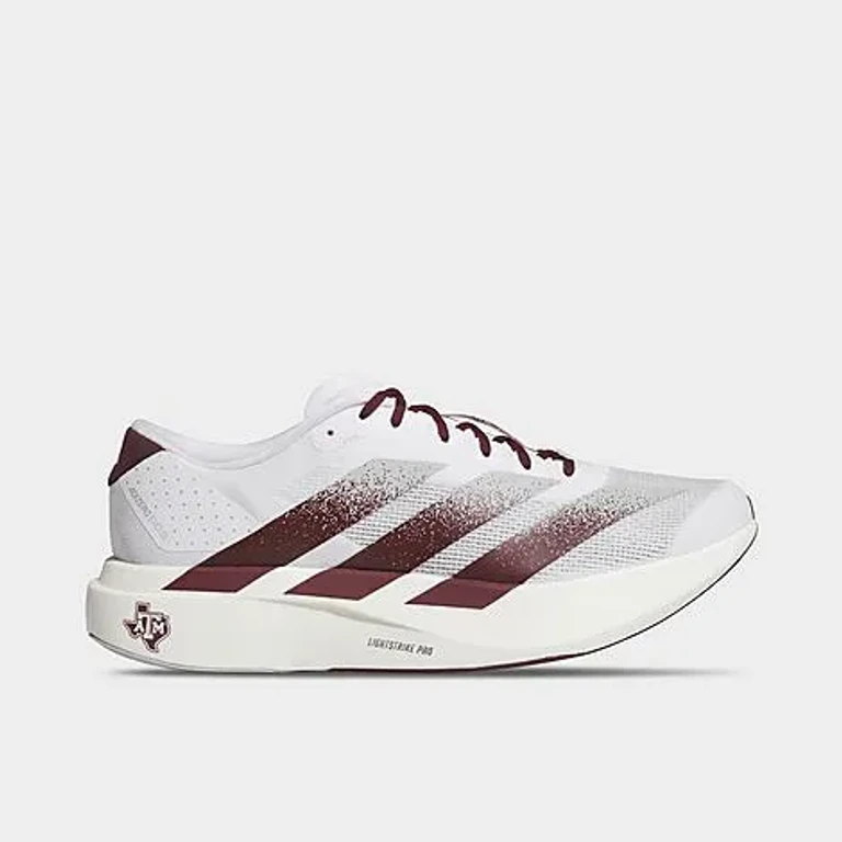 adidas Men's Adizero EVO SL Texas A & M Aggies Running Shoes in White/Team Maroon/Stone Size: 4.0