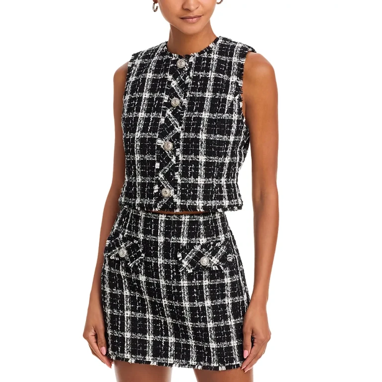 French Connection Windowpane Tweed Crop Top