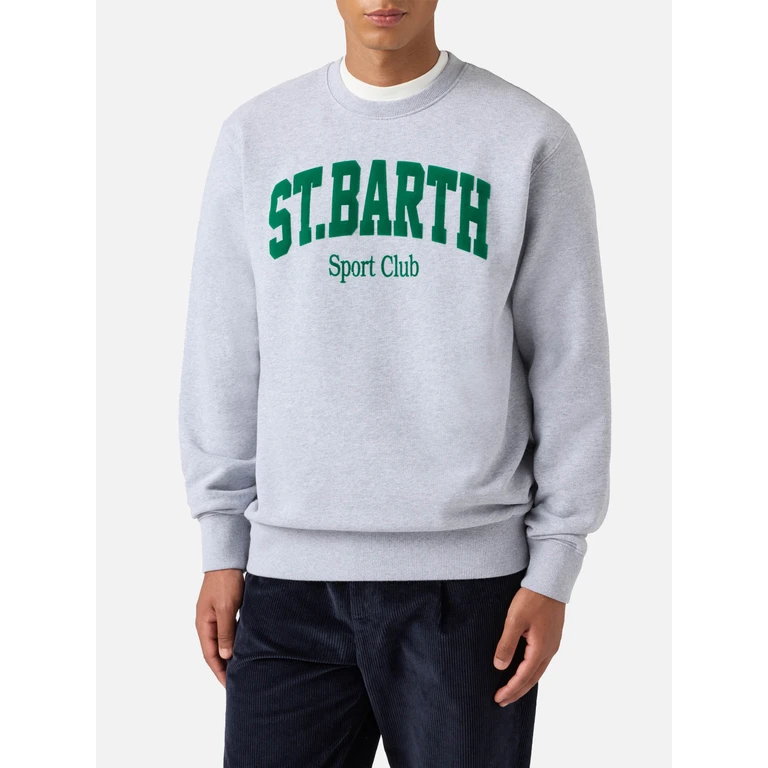 Mc2 Saint Barth Soho Cotton Sweatshirt Grey Melange With Flock St. Barth Sport Club Print - Men
