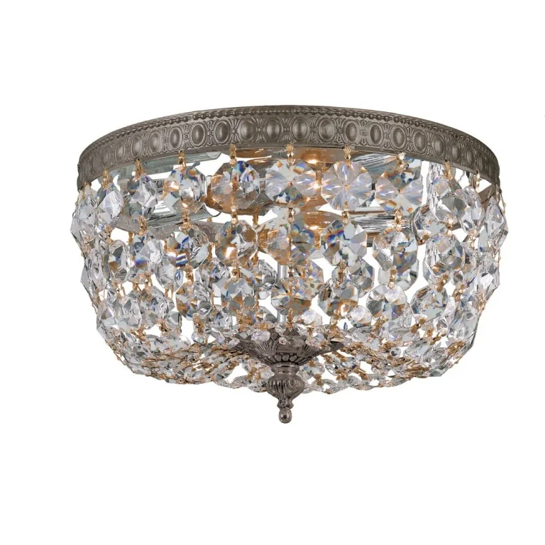 2-Light 10" Ceiling Light in English Bronze with Clear Italian Crystals