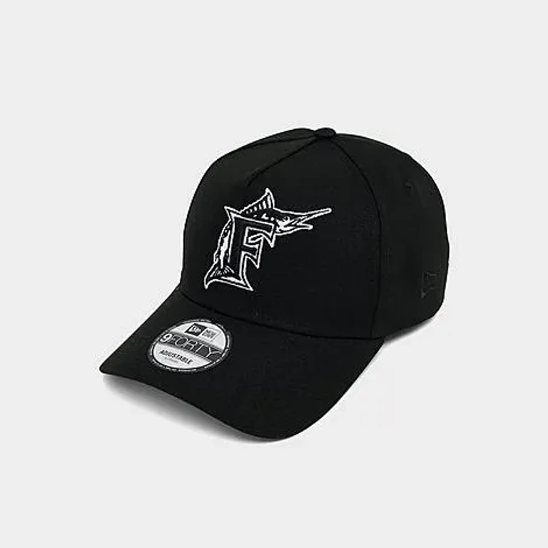 New Era Florida Marlins MLB 9FORTY A-Frame Monochrome Snapback Hat in Black/White