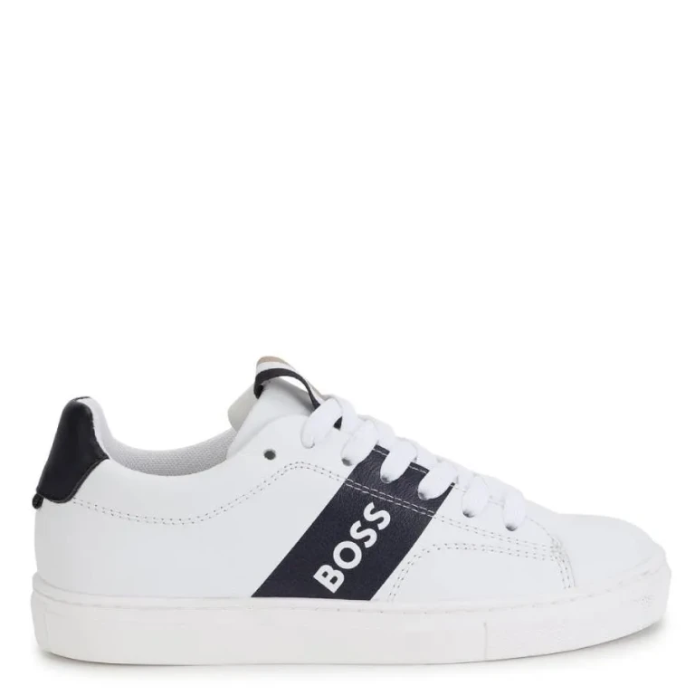 Hugo Boss Kids Logo Stripe Leather Trainers