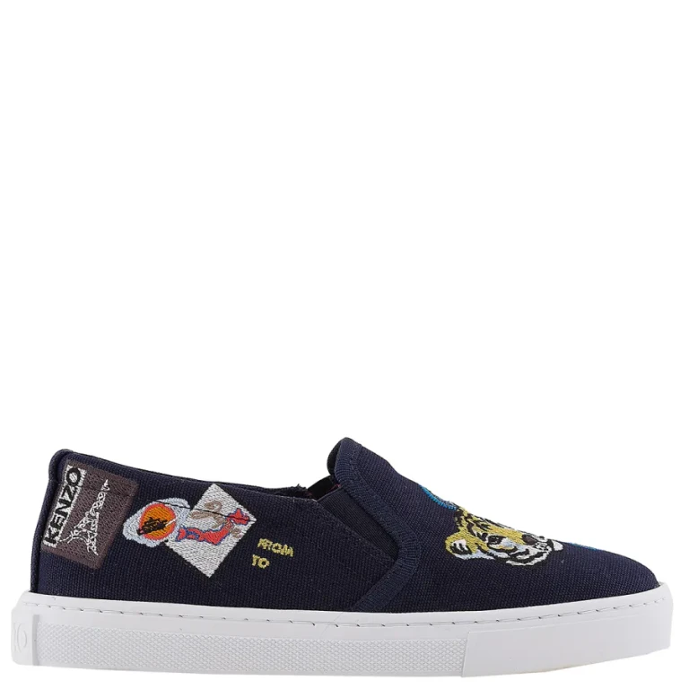 Kenzo Boys Navy Tiger Logo Print Slip-On Sneakers