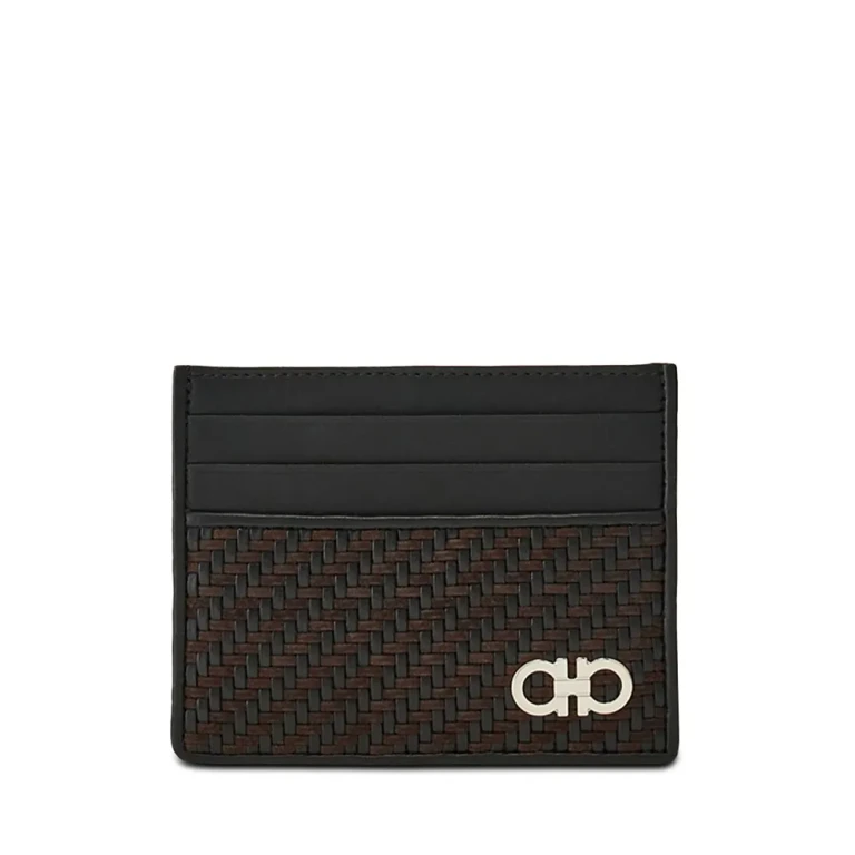 Ferragamo Gancio Woven Leather Card Case