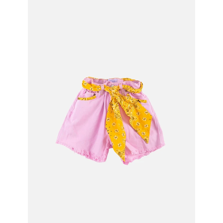 Mc2 Saint Barth Girl Upcycled Denim Shorts With Embroidery Yellow Pant