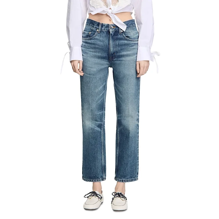 Sandro Faded High Rise Jeans in Blue Jean