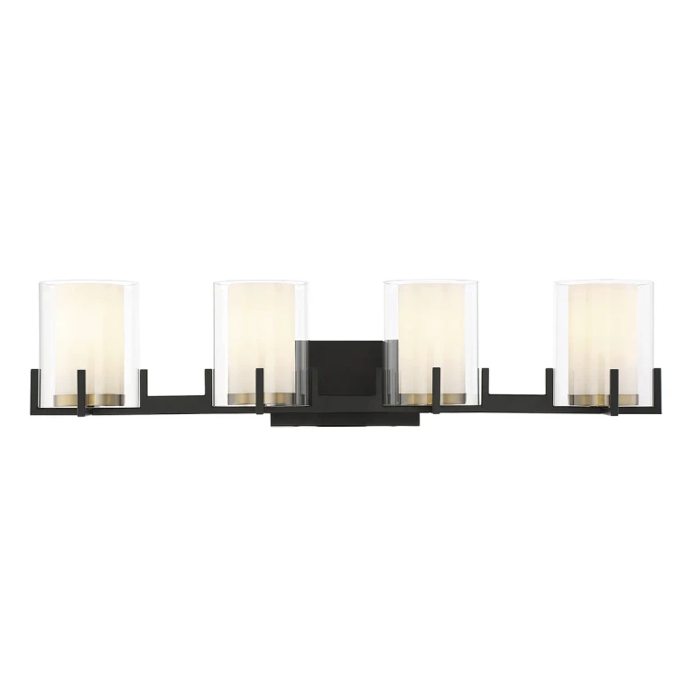 Eaton 4-Light Bathroom Vanity Light in Matte Black with Warm Brass Accents