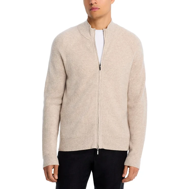 Full Zip Ribbed Wool & Cashmere Sweater - Exclusive