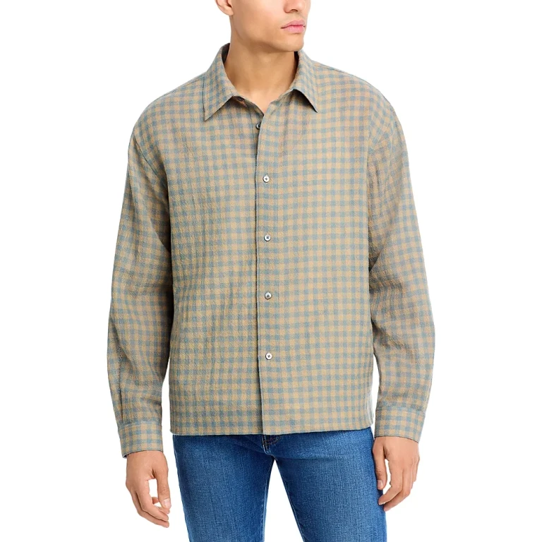 Frame Light Wool Plaid Button Down Shirt