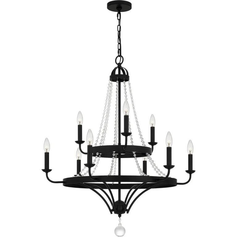 Matte Black Nine Light Chandelier from the Adelaide Collection
