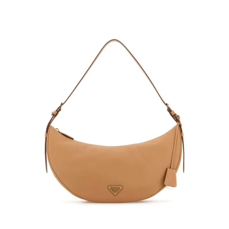 Peach Leather Large Prada Demi-lune Crossbody Bag