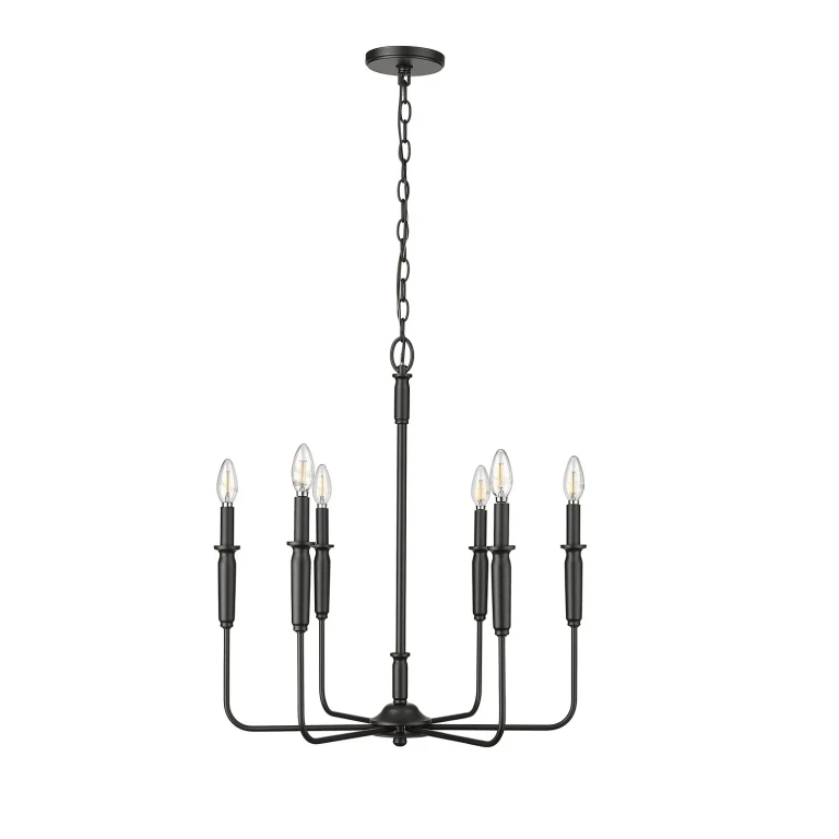 Matte Black Six Light Chandelier from the Savanne Collection