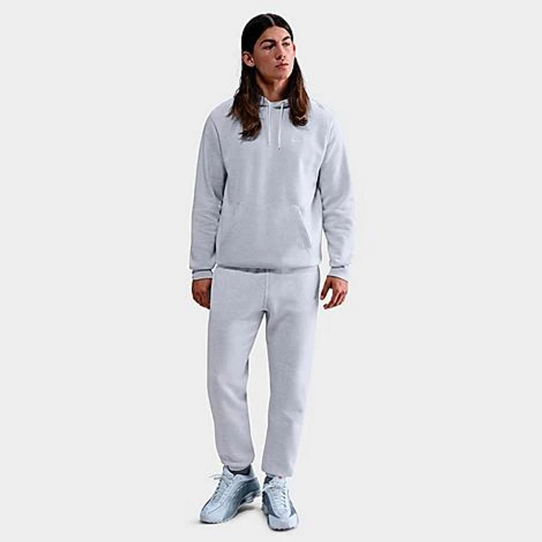 Nike Men's Club Fleece Brushed Premium Cuffed Sweatpants in Birch Heather/White/White Size: XXS