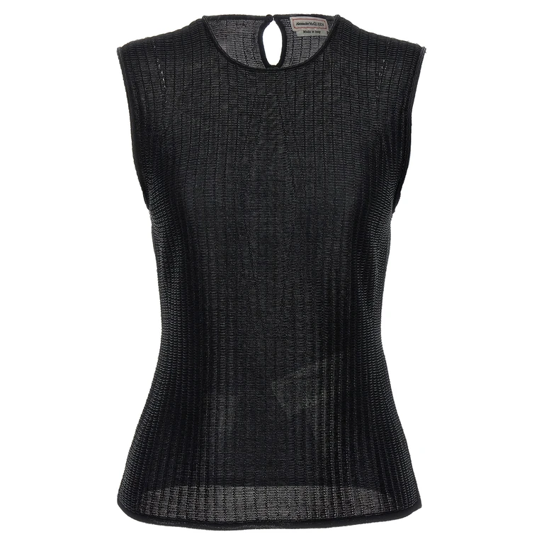 Black Viscose Sleeveles T-Shirt - Women