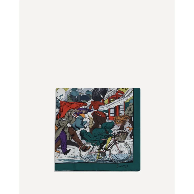 BURBERRY Raining Cats and Dogs silk Scarf Female UNI