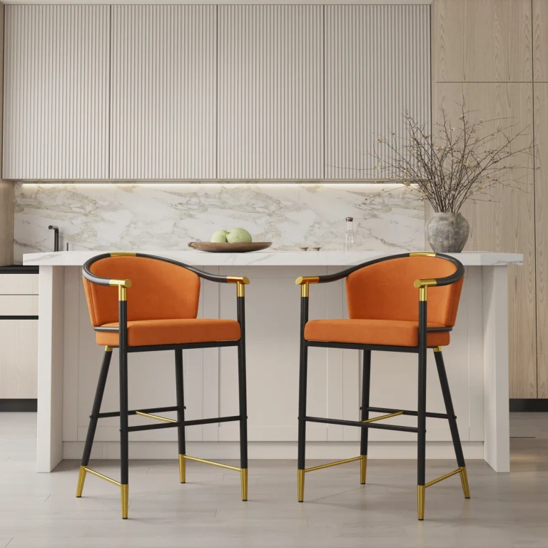 Cranis Modern Bar Height Bar Stool with Arms in Gray Upholstery Velvet