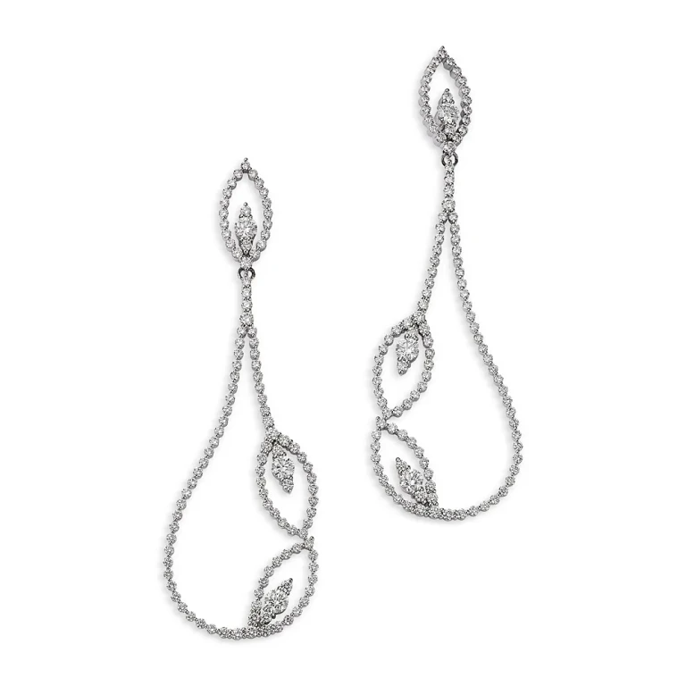 Roberto Coin 18K White Gold Byzantine Barocco Diamond Leaf Inspired Drop Earrings