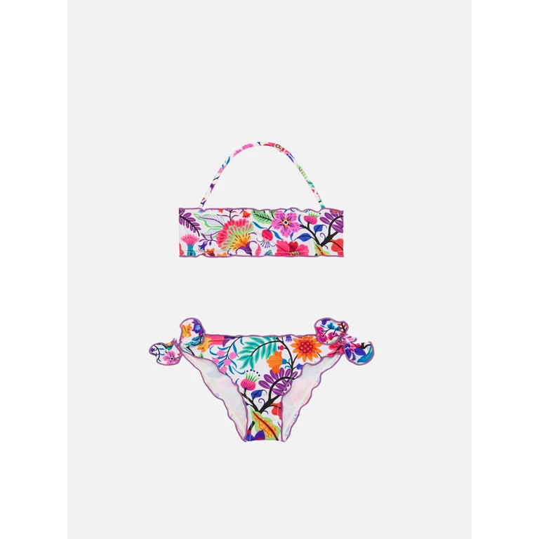 Mc2 Saint Barth Girl Bandeau Bikini With Multicolor Flowers White