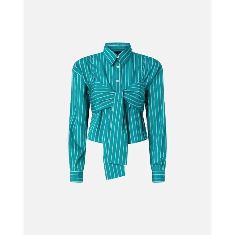 Pinko - Chemise cropped à rayures et naud - 36