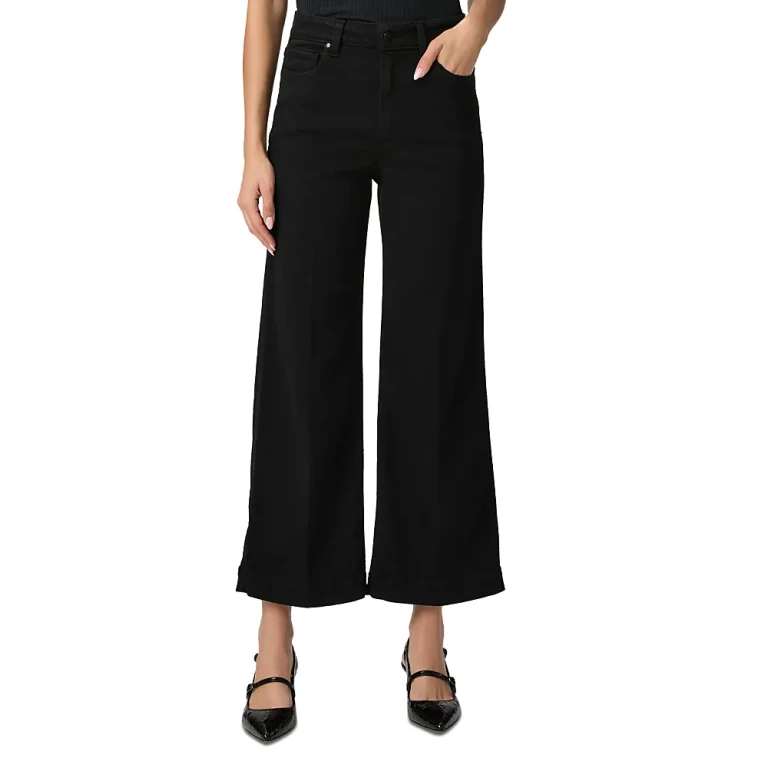 Paige Annessa Cropped Wide Leg Jeans in Black Shadow
