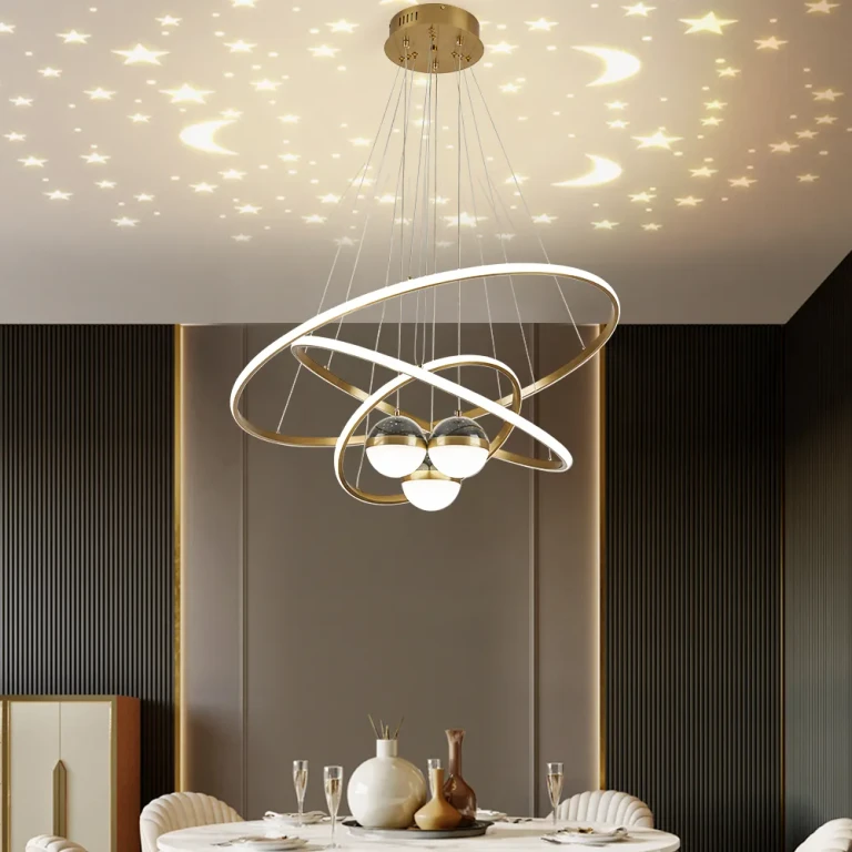 Modern Gold 3-Light LED Chandelier with Remote & Starry Reflection 3 Color Modes Light