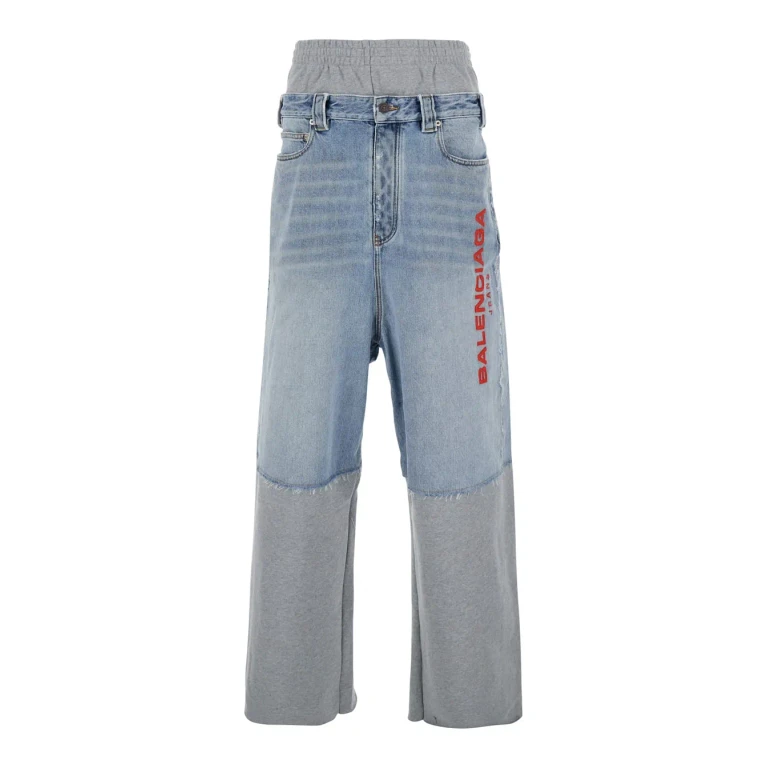Balenciaga Light Blue Jeans With Fleece Inserts And Logo Lettering On The Front In Cotton And Denim Man