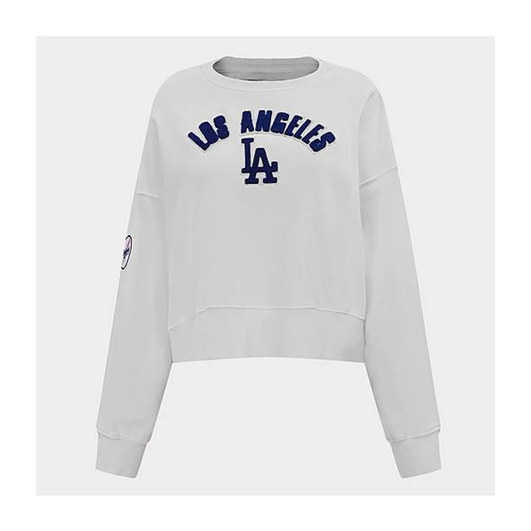 Pro Standard Women's Los Angeles Dodgers Classic Fleece Crewneck Sweatshirt in White Size: XS