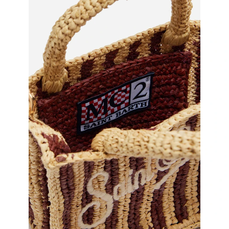 Mc2 Saint Barth Mini Vanity Raffia Bag With Striped Print Brown - Unisex
