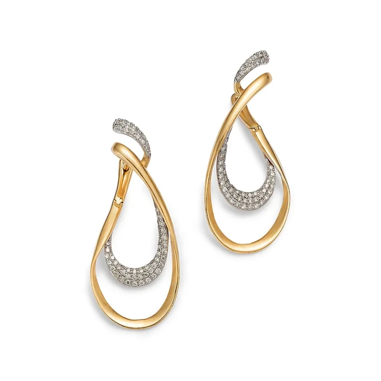 14K Yellow Gold Diamond Twist Drop Earrings, 0.30 tcw